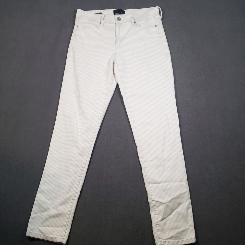 White House Black Market Jeans Womens 2 White Pinstripe Mid-Rise Girlfriend